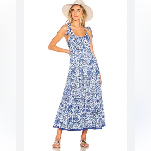 Free People Kikas Printed Midi Dress in Blue and White Floral - Picture 2 of 11